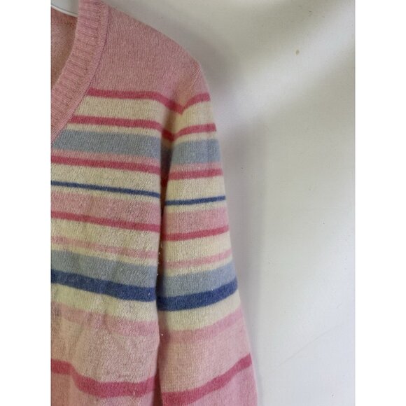 Vintage 80s Womens Medium Lambswool Striped Lightweight Sweater Fairy Keii Prep - Picture 6 of 7